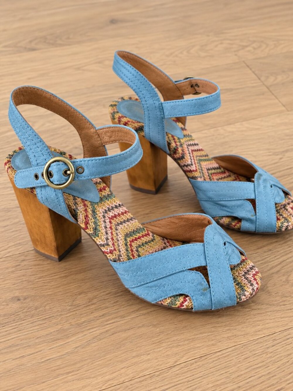 Miz Mooz Blue Suede Block Heel Sandals Multicolor Size 8